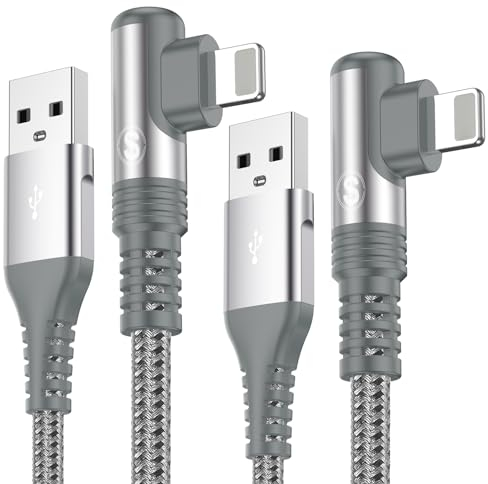 Cable Cargador i Phone 90 Grados[3M 2Pack] [MFi-Certificado] Cable iPhone Carga Rápida Nylon Trenzado Apple cable Ligtning Compatible con i Phone 14 13 12 11 Pro XS MAX XR X 8 Plus 7Plus 6S-Gris