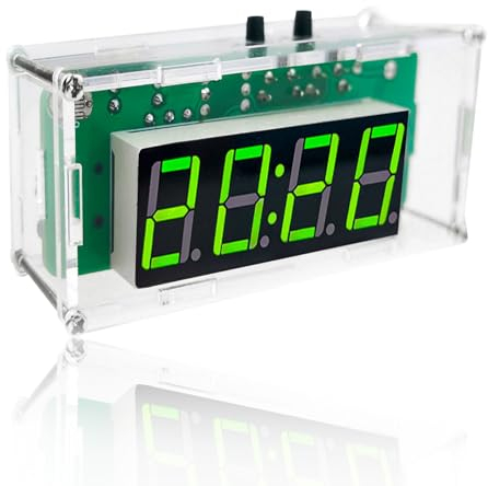 Heemol DIY-Digitaluhr-Bausatz 4-stellige löt Bausatz Wiederaufladbare Wecker Lötprojekte Kit mit Acrylschale für das Lötübungs Lehr.