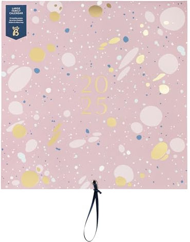 Busy B - Calendario da parete grande per la famiglia 2025 - Design Spray Rosa con 5 colonne e tasche portaoggetti - Calendario mensile 2025 per famiglie impegnate con adesivi colorati