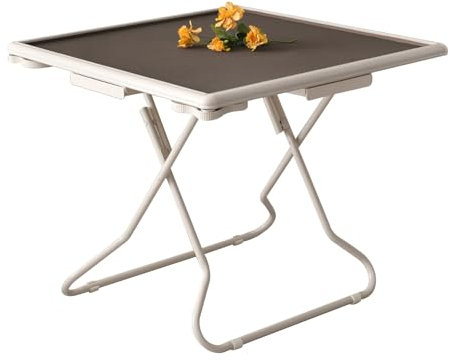 DYUNCZ Mahjong Tisch, Klappbarer Kartentisch Tragbarer, Domino-Tisch Mit Schubladen und Getränkehaltern, PVC-Kartentisch mit Gerader Kante, for Spielen von Mahjong, Poker, Domino(Brown)