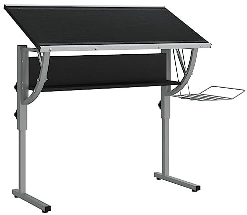 Natulvd Neigbarer Zeichentisch, Zeichentisch, Künstler-Zeichentisch mit Stahlrahmen, Regal & Zeitschriftenständer, Art Craft Desk für Kunstwerke, Grafikdesign, Lesen (Schwarz)