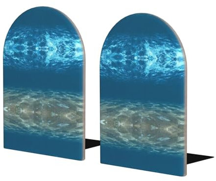 Blue Ocean Sea Wavy Seascape Holz-Buchstützen, Buchstützen für Regale, robuste Buchstützen, 1 Paar für Büro, Zuhause