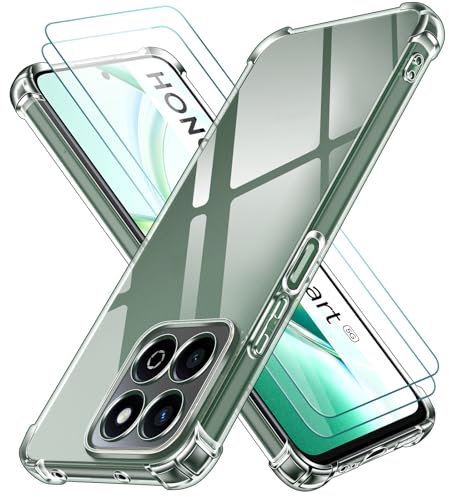 ivoler 3 en 1 Coque pour Honor 200 Smart/Honor X7C (Pas pour Honor 200) avec 2 Pièces Verre Trempé, Ultra Transparent Étui de Protection en Silicone Antichoc, Souple TPU Anti-Rayures Bumper Housse
