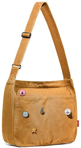 Captain Blues Canvas Messenger Bag, Große Kuriertasche mit Multi-Pockets, Canvas Tasche Shoulder Bag für Damen & Herren, Messenger Bags School Y2K (Braun)