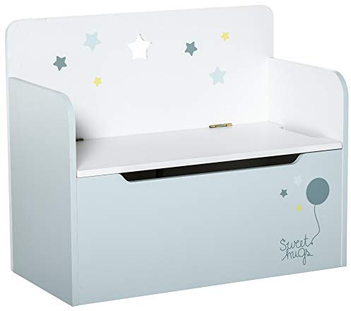 HOMCOM Panca Contenitore Portagiochi 2 in 1 in Legno, Cassapanca con Schienale per Bambini da 3-6 Anni, 60x30x50 cm, Azzurro