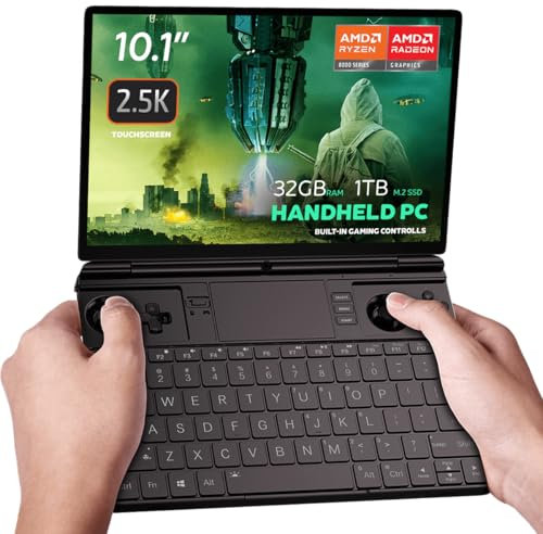 GPD WIN MAX 2 2025 handheld gaming PC with AMD Ryzen 7 8840U, Radeon 780M GPU, 32GB RAM, 1TB SSD, OcuLink, 10.1 IPS display, gaming controls, keyboard and touchpad