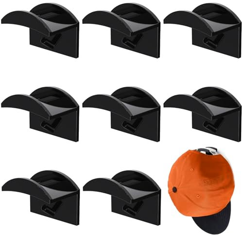 pcsfoe 8 Stück Basecap Halterung Wand.Cap Halterung.Cap Halter.Cap Halterung Wand.Minimalistischer Huthalter Für Wandmontage,Halterung Für Wandmontage Hut Baseball Kappe (Schwarz)