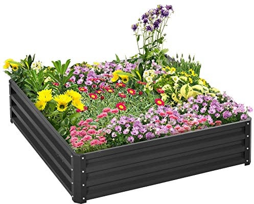 Outsunny Carré Potager de Jardin 120 x 120 x 30 cm Acier galvanisée Gris