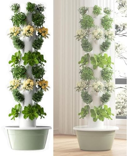 LQQYJSM Hydroponisches Anbausystem, Hydroponisches Anbausystem Für Den Tower Garden, Vertikaler Pflanztopf Mit 5/7/9 Schichten Und Automatischem Timer Für Led-Licht, Aeroponischer Tower Garden,5Layer