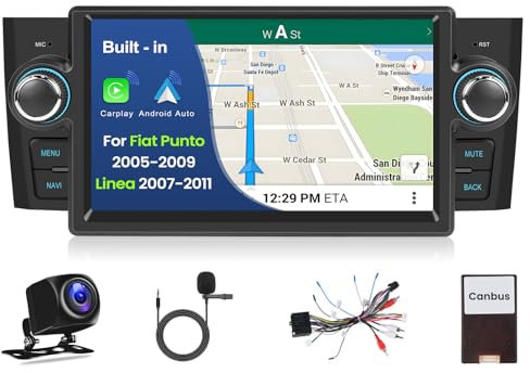 Inefala 2G+64G Android Autoradio per Fiat Punto 2005-2009/Linea 2007-2011, 9 Touchscreen Stereo Auto Bluetooth con Wireless Carplay & Android Auto GPS/WiFi/RDS/FM Mic Retrocamera