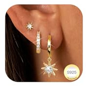 Dochais 3 Paar Ohrringe Gold Set für Damen Ohrringe Silber 925 Creolen Klein 10mm Ohrstecker 14 Karat Vergoldet Hoop Earrings Ohrstecker Zirkonia Hypoallergen Cartilage Helix Piercings für Frauen C
