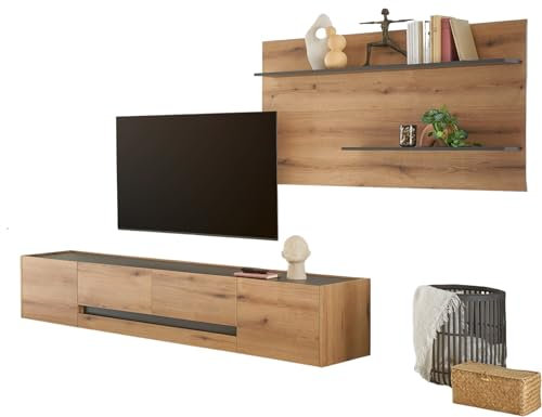 Furn.Design Wohnwand in Evoke Eiche und grau Wohnkombination Set 2-teilig 300 cm, Center