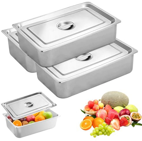 PORFOYO Récipient en acier inoxydable avec couvercle - 32,5 x 17,5 x 6,5 cm - Pour paner, mariner, servir - Idéal comme récipient gastronomique pour viande, poisson, escalopes