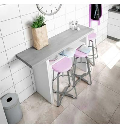 Genérico Mesa de Pared Plegable con Acabado Gris y Blanco, Escritorio para Espacios Pequeños, Barra de Cocina con Estante