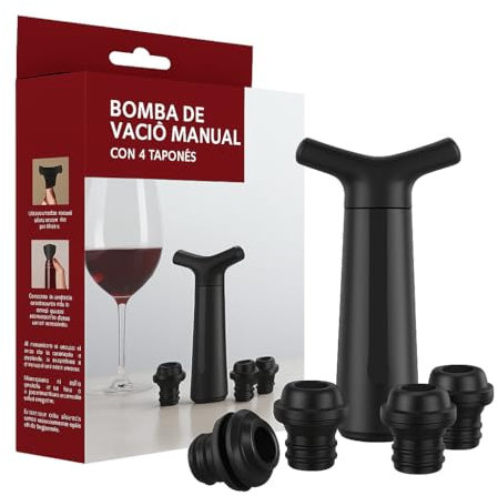Bomba de Vacío para Vino, Sistema de Conservación de Vino, Incluye 4 Tapones de Silicona para Botellas y una Bomba de Vacio, Sistema de Conservación del Wine, Wine Stopper, Saca Aire Botella