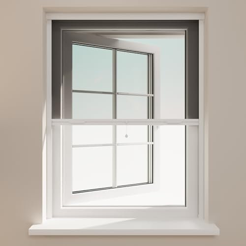 Radeco® Fliegengitter Rollo Fenster 90 x 150 cm (BxH), Fliegengitter Fenster Rollo, schwarzes Netz, reinweißes Profil, individuell zuschneidbar, Insektenschutzrollo