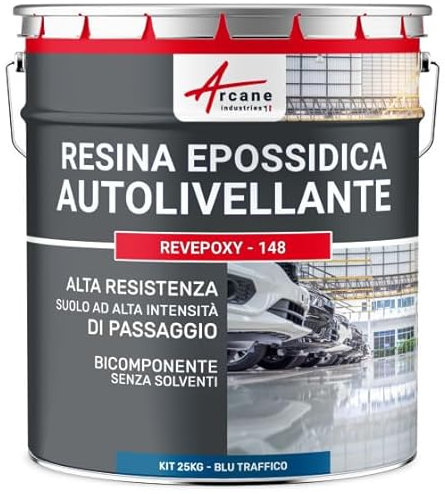 ARCANE INDUSTRIES Résine epoxy, autolissante, Peinture pour Sol : déco, intérieure, Atelier, Effet Miroir - 25 kg Bleu signalisation - RAL 5017