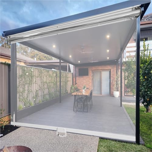 Wasserdichtes Transparentes PVC-Rollo mit Springrollo & Griff - Winddichtes Außenrollo für Balkon-Terrassen-Tür, Garten-Pergola und Küche(W80xH100cm)