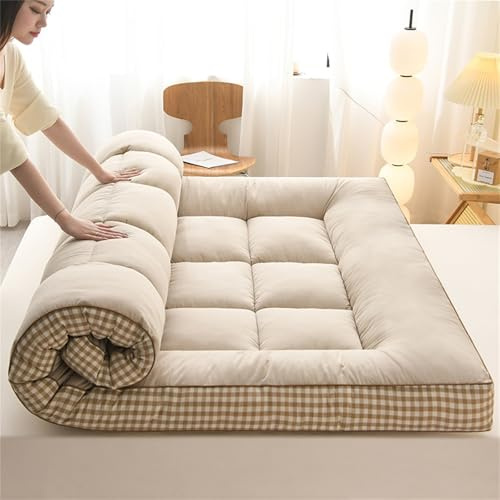 Japanische Bodenmatratze, dicke Futon-Matratze, rollbare Klappmatratze, Schlafkissen, Bettauflage, tragbare Bettwäsche, Beige, 80 x 200 cm