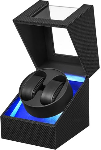BEWISHOME Watch Winder for Automatic Watches, Double Watch Widner with Led Light 4 Modes, Automatic Watch Winder Box Watch Spinner with Japanese Quiet Motor Type-C Adapter or Battery Powered, SYQ02C