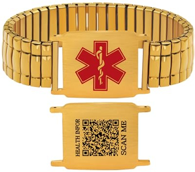 Uloveido Medizinisches QR-Code-Armband – Einstellbares Stretch-ID-Band mit Kontakt- und Allergieinfos Y6038