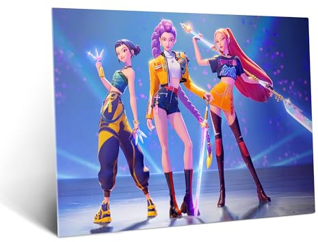 Displate Metallposter KPop Demon Hunters Wandbild (2025) - Netflix - Rumi, Mira, and Zoey - Huntrix Kpop Geschenk - Premium Wanddekoration Wand Deko Wohnzimmer Film Poster - 48 x 67.5 cm