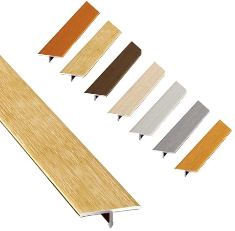 Profilé De Transition De Sol En Forme De T Aluminium Barre De Seuil，Bande De Séparation Plate Idéale Pour Carrelage, Parquet, Stratifié, Longueur 50cm-160cm(Gold,1.5x150cm)