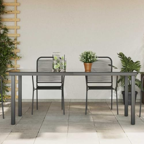 Owoxanthellate Table de jardin noire 190 x 90 x 74 cm en aluminium et verre, design moderne, robuste et durable, résistante aux intempéries, peu encombrante pour terrasse, balcon, jardin et cuisine