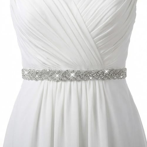 DOPENSPI Braut Strass Silber Gürtel,Strass Brautgürtel Taillengürtel Damen Glitzer Hochzeit Gürtel Geflochtene Hochzeitsschärpe für Braut,Brautjungfer,Frauen,Hochzeit,Party