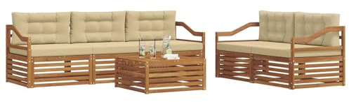 vidaXL Outdoor-Sofagarnitur mit Kissen 6 pcs Natur und Beige, Garten, modernes Outdoor-Sofa, gemütliche Terrassen-Sitzgruppe aus robustem Material