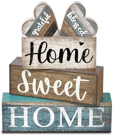 Qubitly 5 Pcs Wooden Ornaments Set, Heart Shape Home Decor, Boxwood Decorations for Living Room Shelf Table and Mantel, Minimalist Wooden Home Accessories, Housewarming Gift