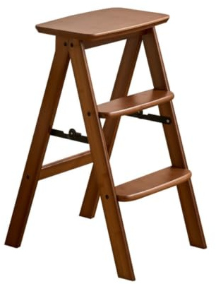 Xgdsnly Sgabello a Scaletta Compatto Scaletta in Legno Richiudibile Mobile per Casa, Tre Gradini