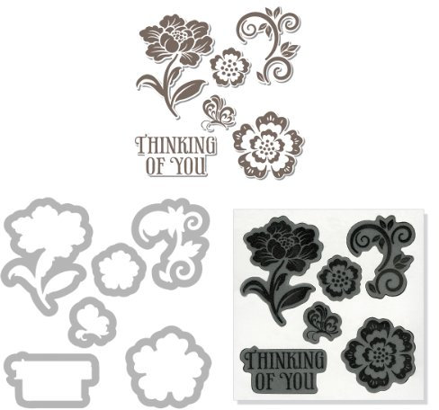 Sizzix Framelits Stanzschablonen-Set mit Stempel Floral von Hero Arts, 6 Stück