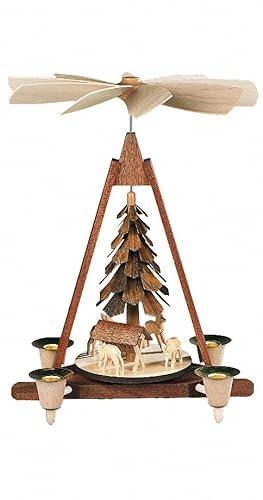 Weihnachtspyramide Rehe geschnitzt, 30 cm hoch, Natur, original Erzgebirge von Müller Seiffen