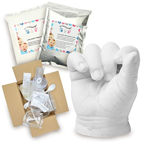 Lucky Hands Kit de Moulage 3D | Fabriqué en UE | Masse de moulage rapide spécialement pour bébés et poudre de coulee pour mouler les mains et les pieds (Kit Complet Bébé)