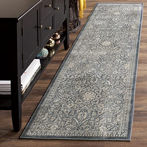 SAFAVIEH Traditionell Teppich für Wohnzimmer, Esszimmer, Schlafzimmer - Vintage Collection, Kurzer Flor, Blau und Hellgrau, 66 X 244 cm