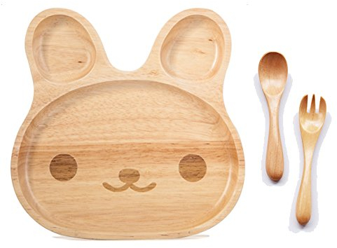 TAMUME Assiettes Plates en Bois pour Enfants Plateau à Vaisselle en Bois avec 3 Compartiments (Mignonne)