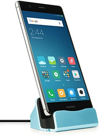 MyGadget Station de Charge Dock USB C & Câble 1m - Base de Chargement pour Smartphone Compatible avec Galaxy S24 S23 S22 Note 20 10 Huawei P50 P40 Pro Bleu