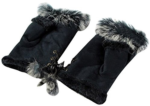 Greenlans Womens Klassische warme Nachahmung Kaninchen Faux Leder Hände Handgelenk Fingerlose Handschuhe