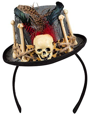 Boland 72182 - Haarreif mit Voodoo-Hut, Tiara mit Minihut, Totenkopf und Knochen, Dia de los Muertos, Kostüm, Karneval, Mottoparty, Halloween