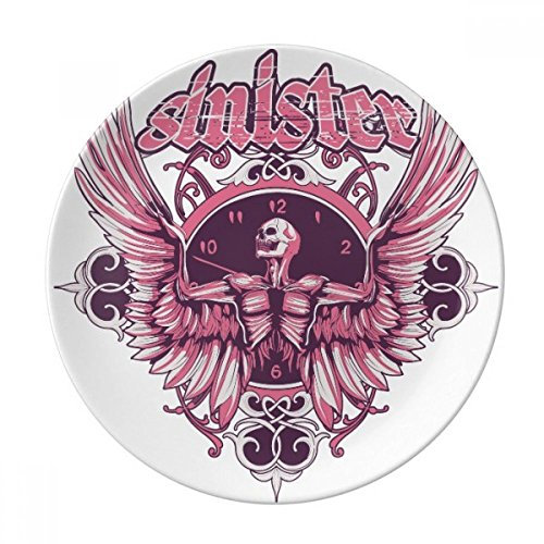 DIYthinker Rue Graffiti Crâne Rose Angle Horloge Motif décoratif en Porcelaine Assiette à Dessert 8 Pouces Dîner Accueil Cadeau 21cm diamètre Multicolor