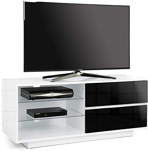 Centurion Gallus Gloss White 2-Black Drawers 3-Shelf TV Stand