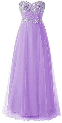 Vantexi Damen Glitzer Tüll Lange Abendkleid AbschlussBrautkleider Perlen Brautkleid Festkleider Flieder Größe 36