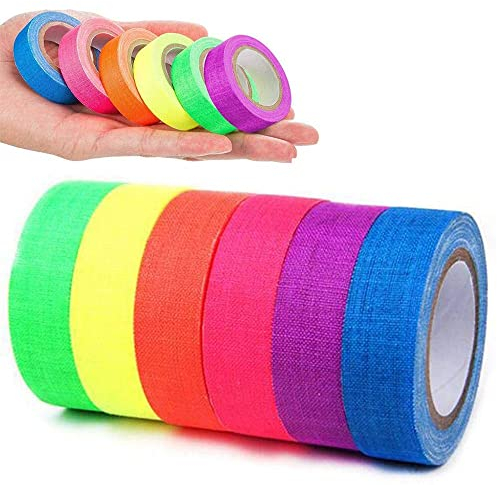 KANOSON Fluorescente Néon Ruban 6 Couleurs, UV Lumière Noire Reactive Ruban/Fluorescent Nuit Autocollant,Ruban Adhésif Réfléchissant pour Parties Art Craft Bande Décorations