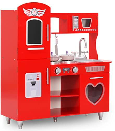 vidaXL Cucina Giocattolo per Bambini Rossa Realistica con Forno Microonde Fornello Lavandino Rubinetti Telefono Gioco di Ruolo in MDF 84x31x89 cm