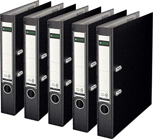 Leitz 10155095 Qualitäts-Ordner Plastik-Cover (A4, 5,2 cm Rückenbreite) schwarz (5er Pack)