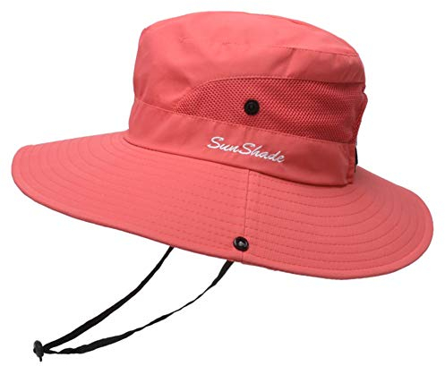 Anvevkn Damen Faltbarer Sonnenhut UV Schutz Sommerhut Wanderhut Fischerhut Gartenhut Wasserdicht Outdoor Buschhut mit Verstellbare Kinnband S-Rosa