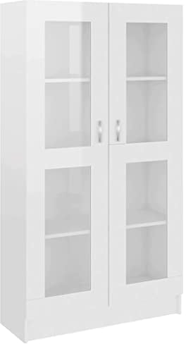 vidaXL Vitrinenschrank Bücherschrank Aktenschrank Büroschrank Vitrine Schrank Bücherregal Standvitrine Hochglanz-Weiß 82,5x30,5x150cm Holzwerkstoff