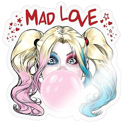 Spreadshirt Harley Quinn Mad Love Bubblegum Sticker, max. 10 x 10 cm, 10 x 10 cm, Transparent glänzend