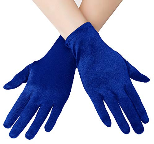 EORUBE 1920s Handschuhe für Damen Handgelenklange Kurze Satin Handschuhe Party Kostüm (Blau)